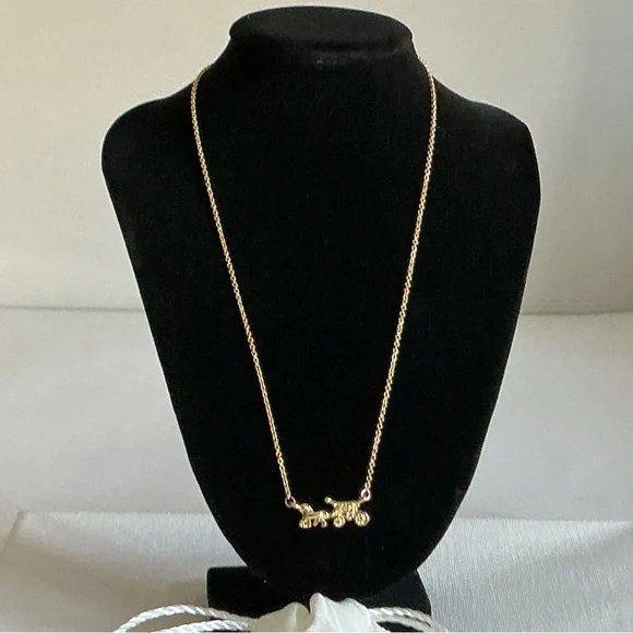 Coach Gold Tone Horse & Carriage Necklace w/ Dust Bag - Picture 7 of 7